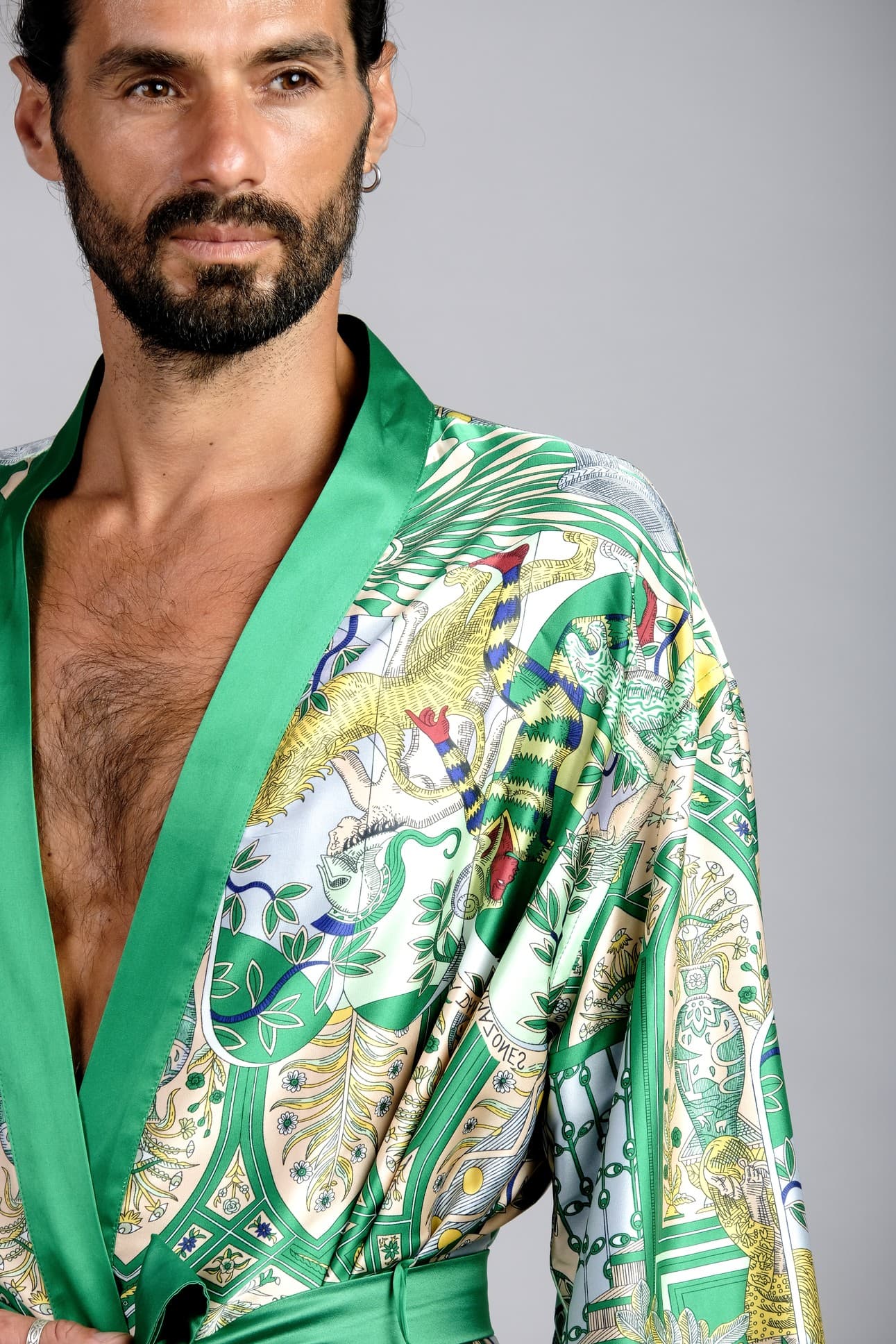 CAPRI GREEN SATIN SILK KIMONO