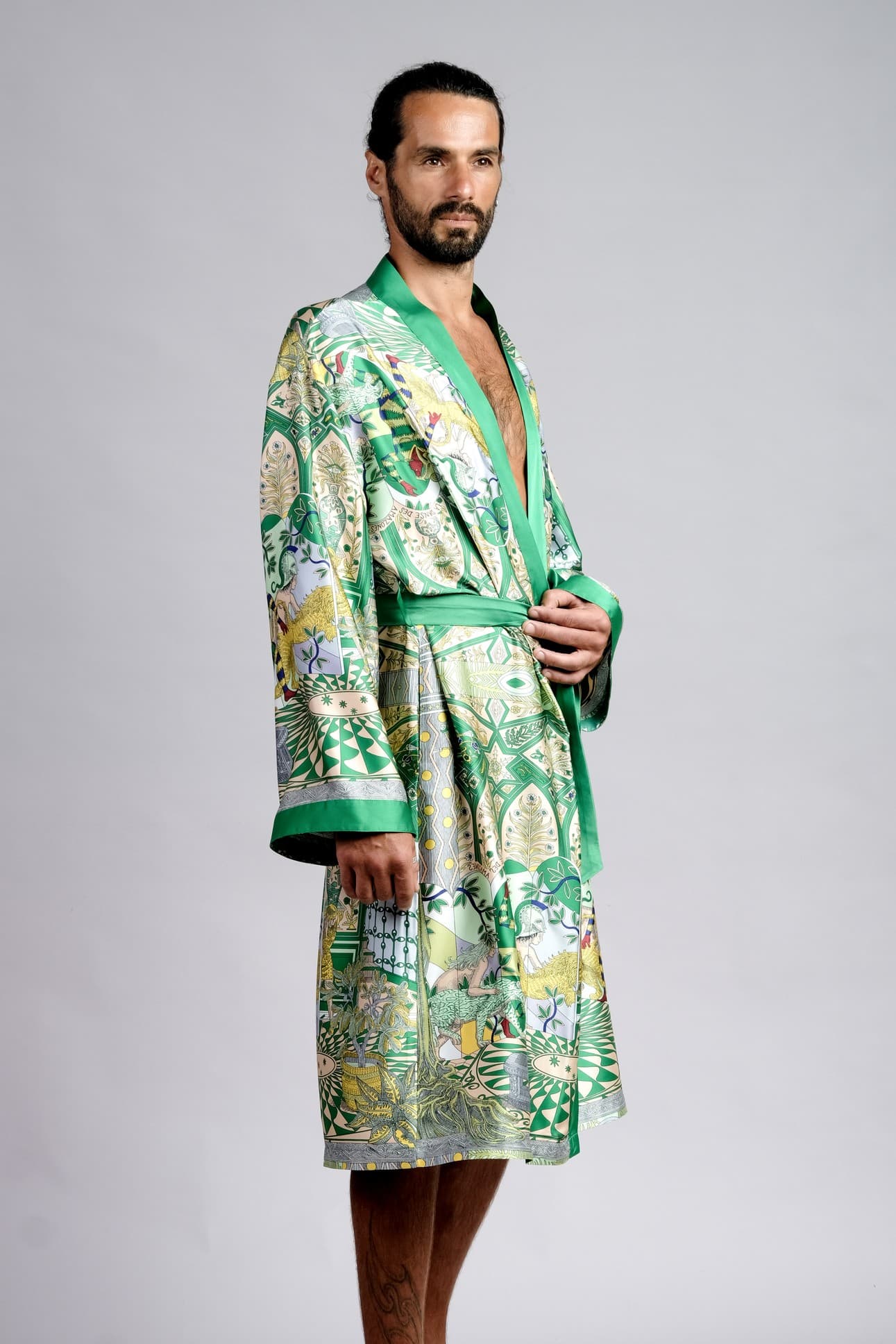 CAPRI GREEN SATIN SILK KIMONO