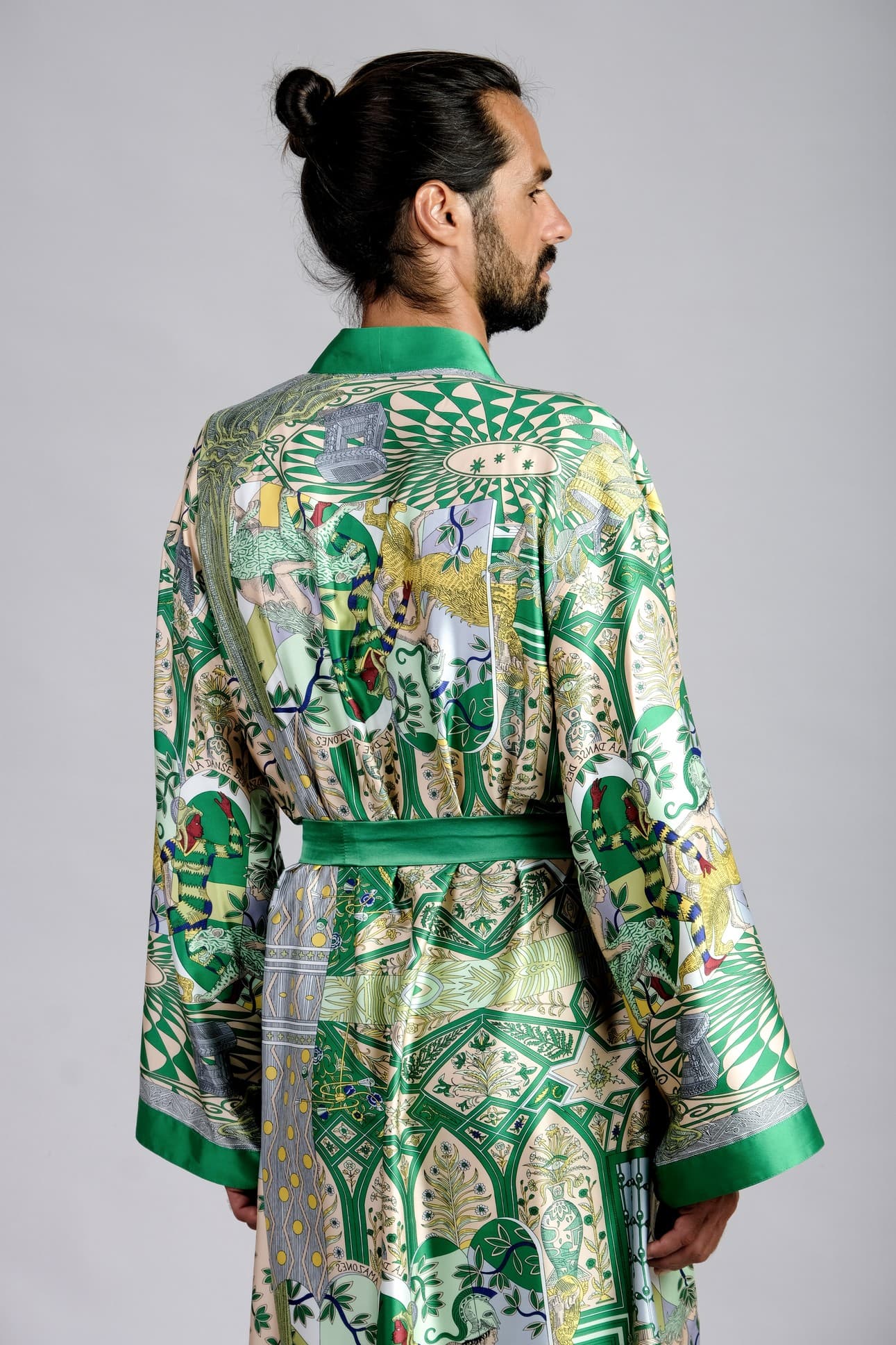 CAPRI GREEN SATIN SILK KIMONO