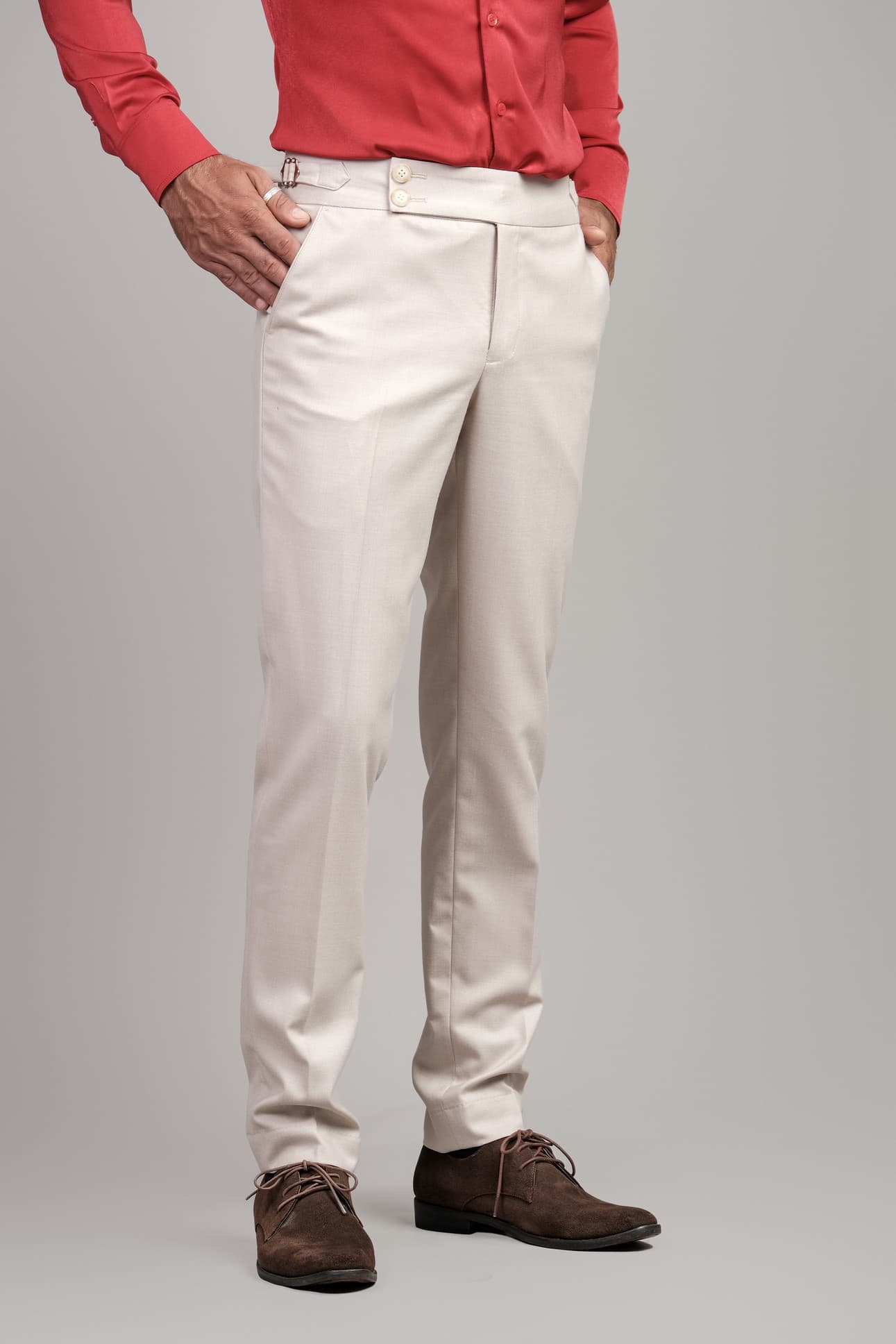 BEIGE WOOL BLEND TROUSERS