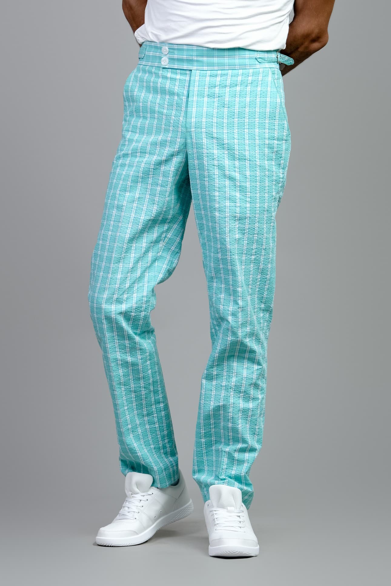 SUMMER BLUE CHECK TROUSERS