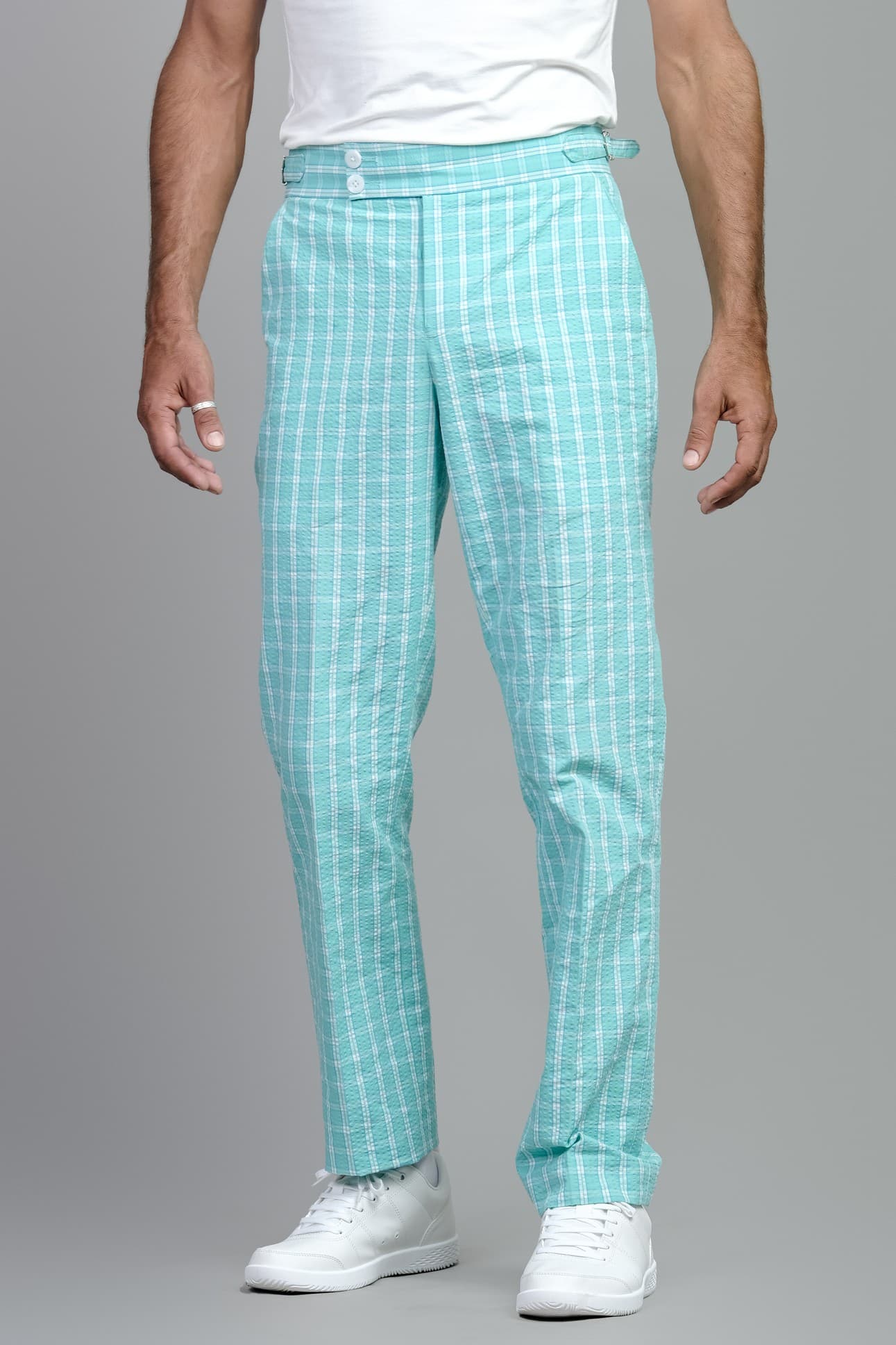 SUMMER BLUE CHECK TROUSERS