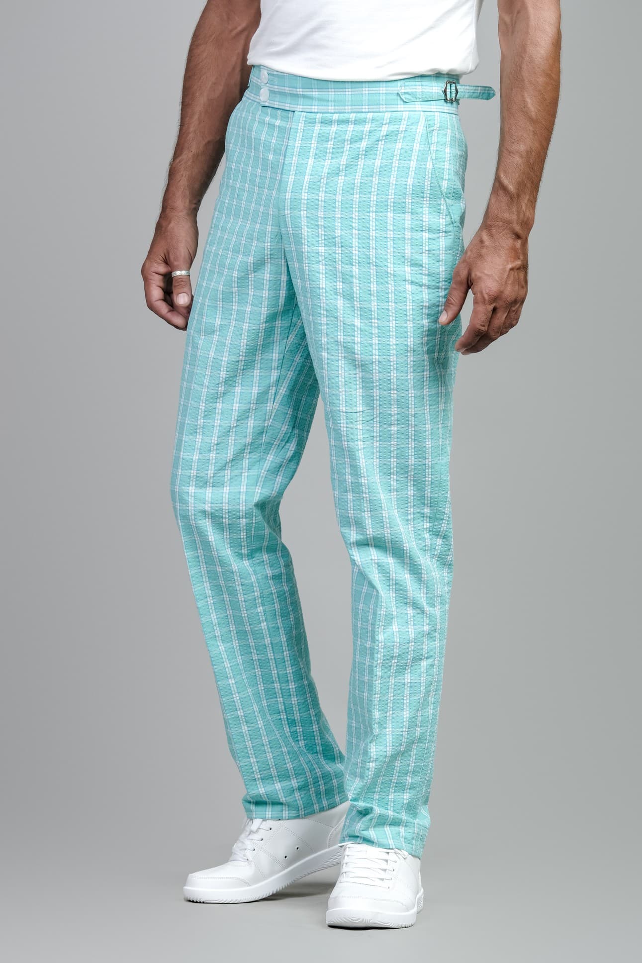 SUMMER BLUE CHECK TROUSERS