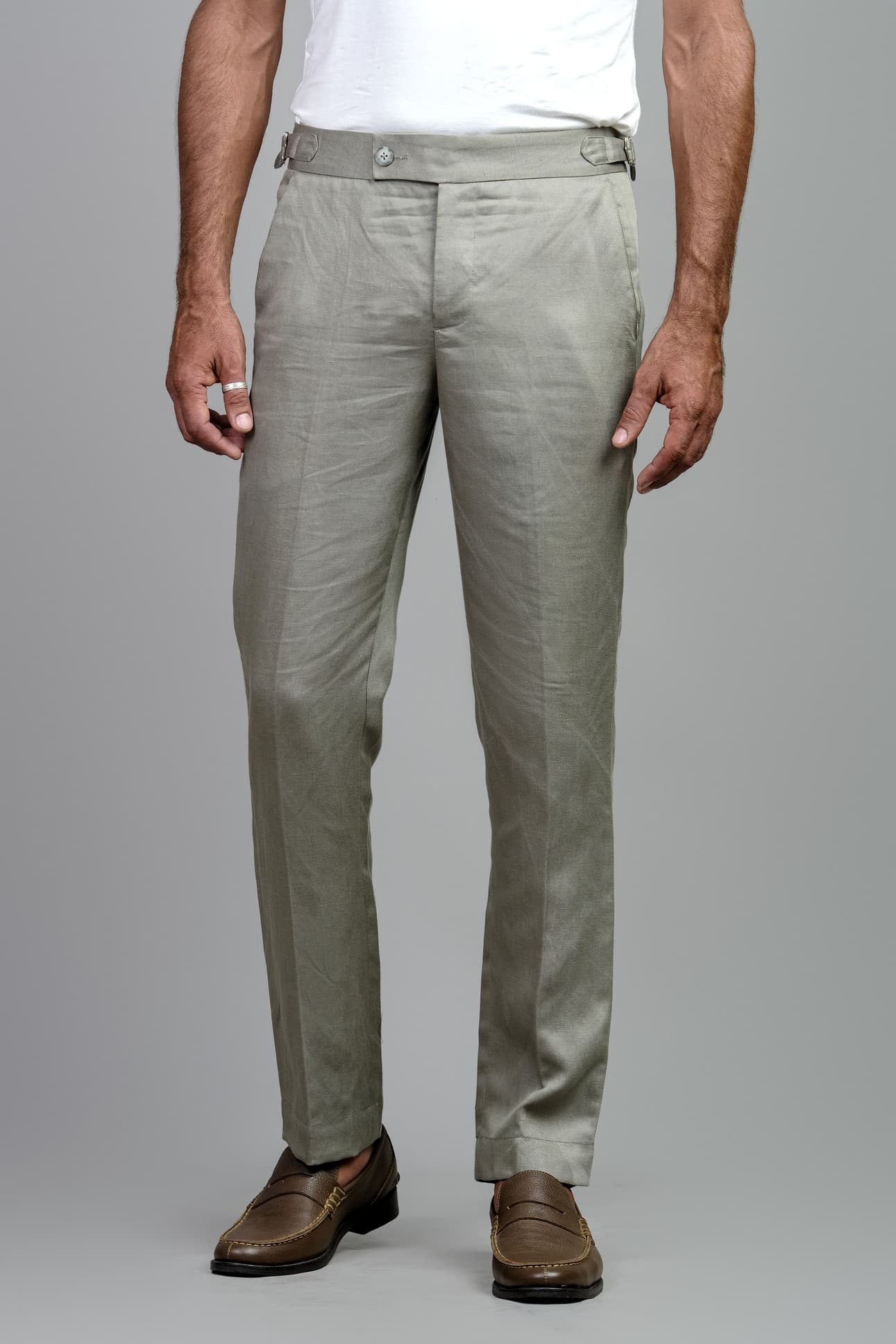 LIGHT GREEN LINEN BLEND TROUSERS