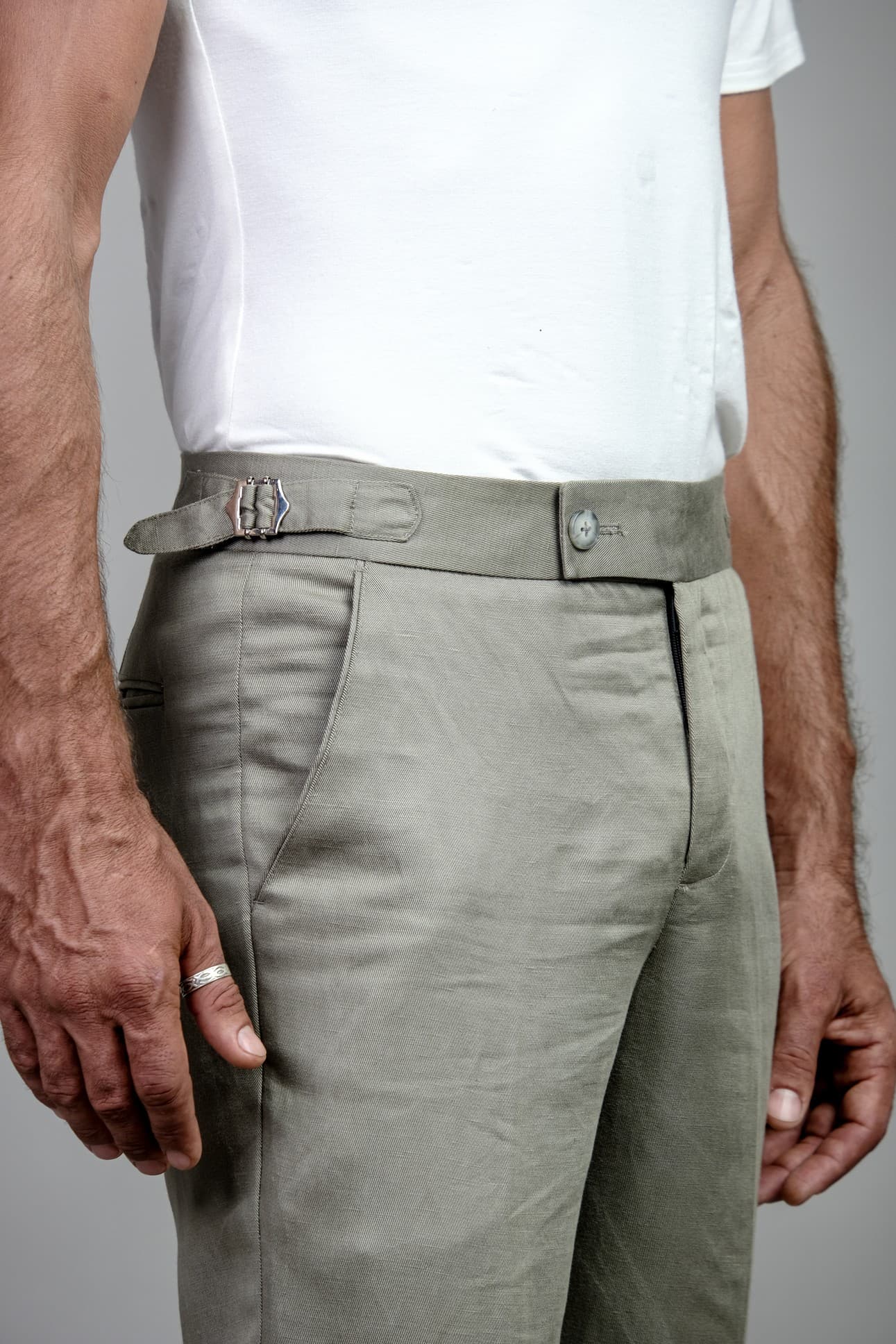 LIGHT GREEN LINEN BLEND TROUSERS