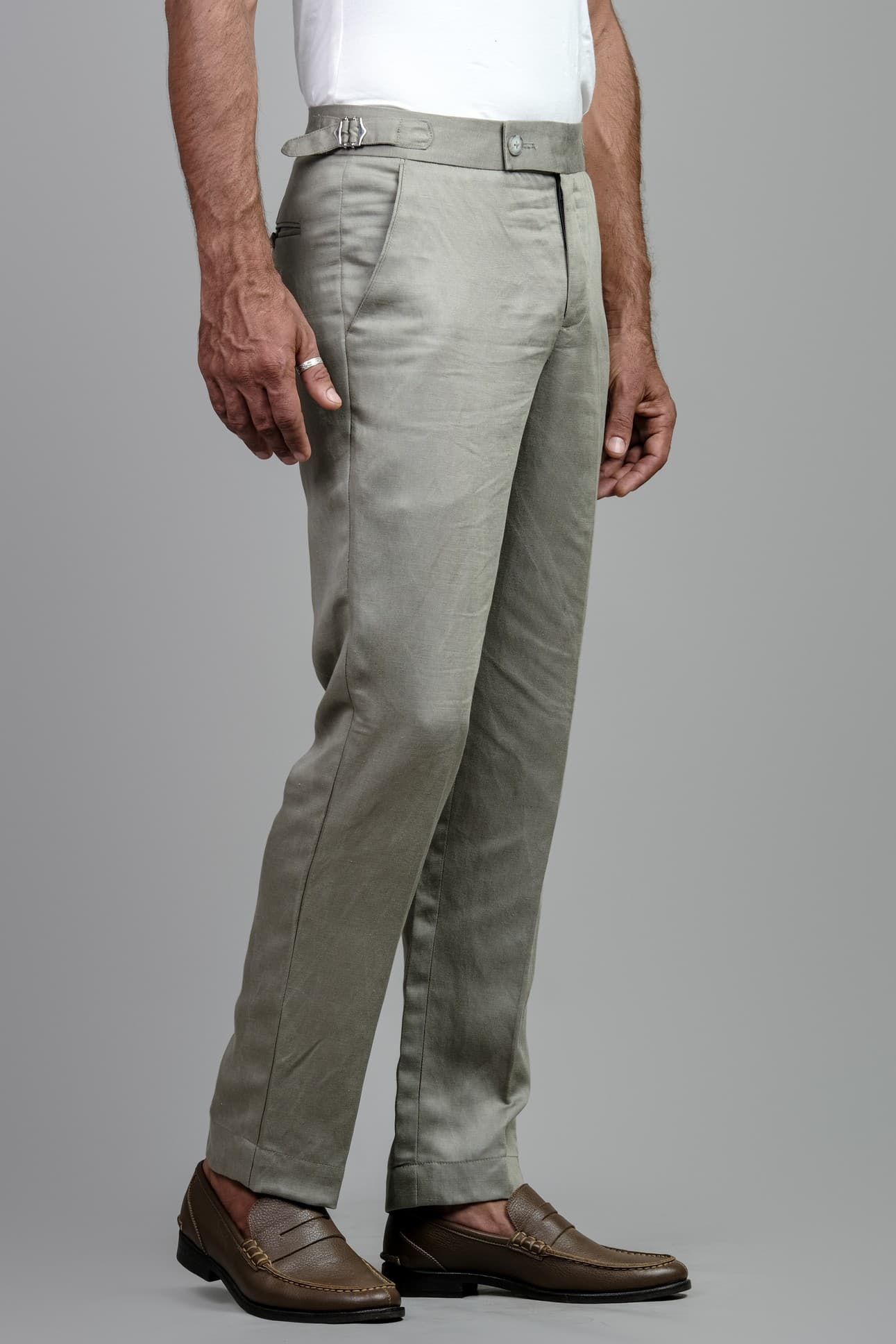 LIGHT GREEN LINEN BLEND TROUSERS