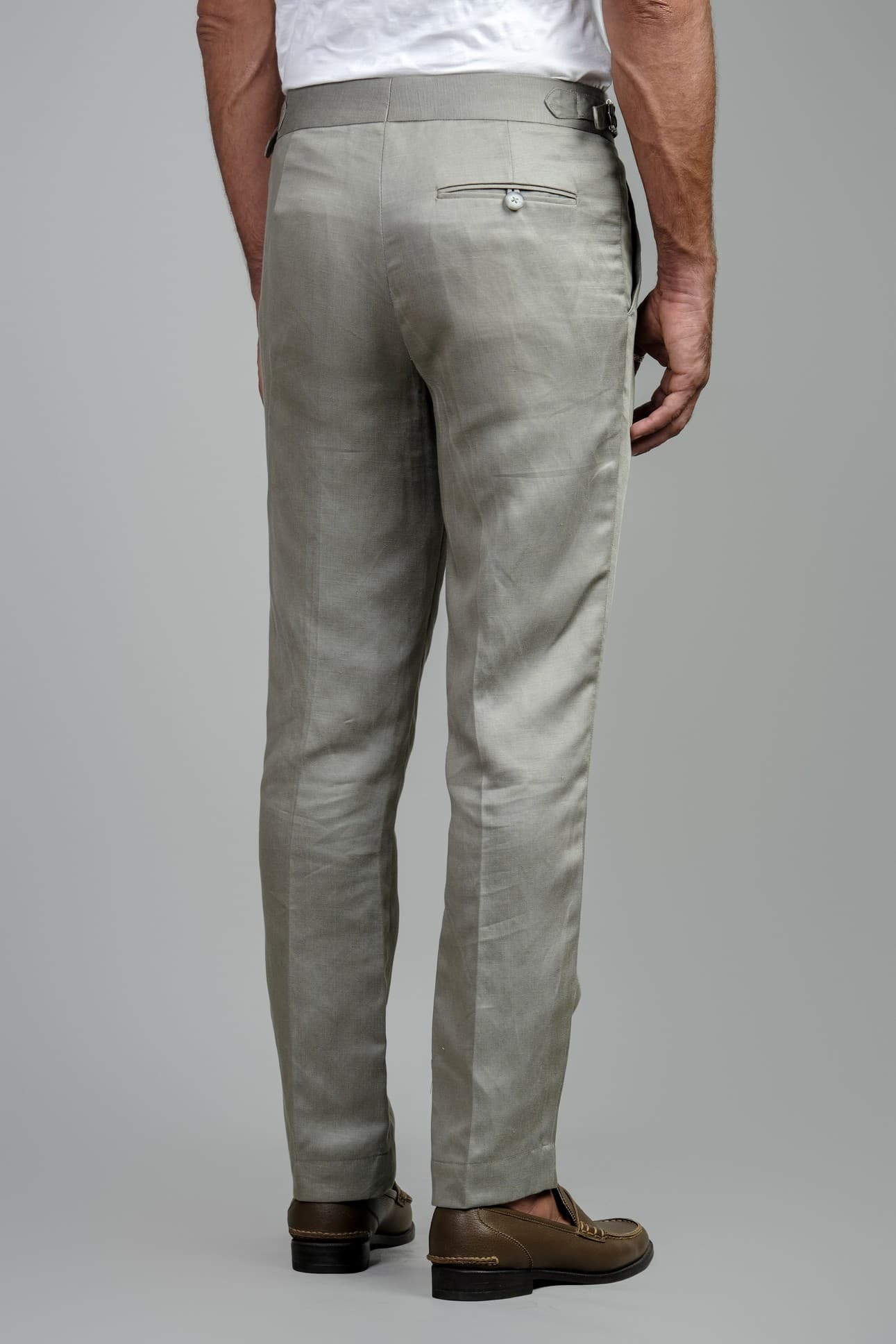 LIGHT GREEN LINEN BLEND TROUSERS