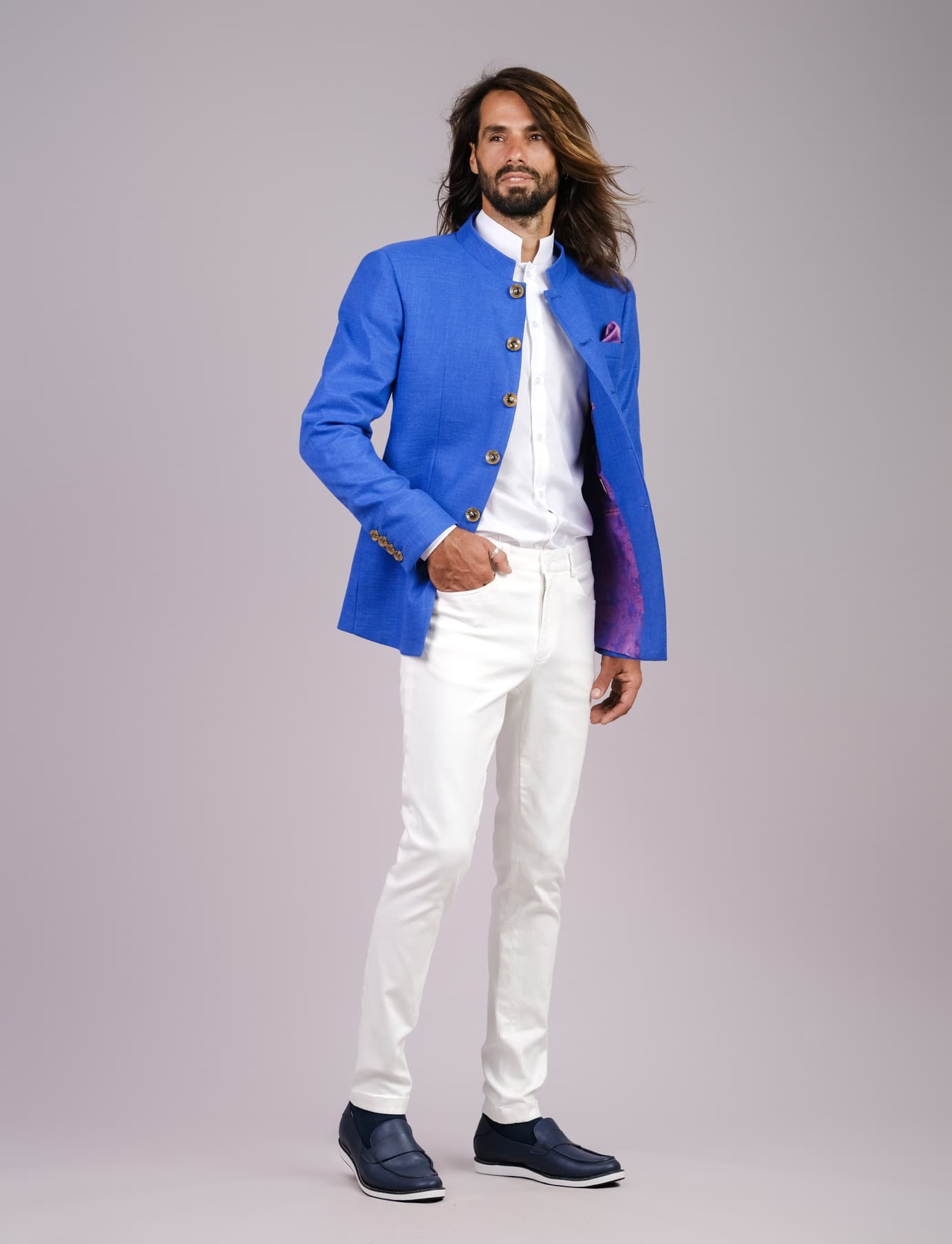 REGAL LINEN MANDARIN COLLAR JACKET