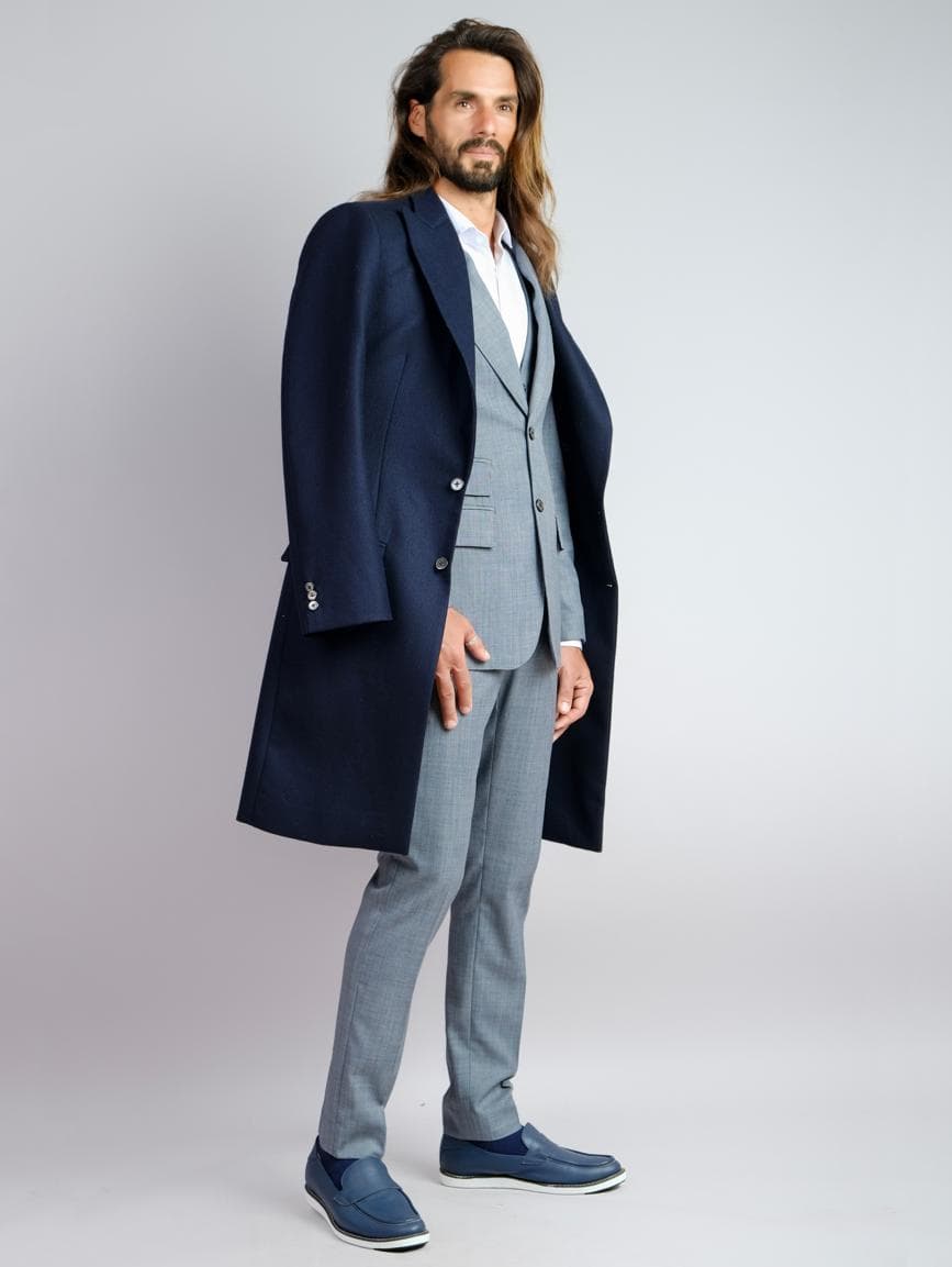 3-PIECE ITALIAN WOOL SUIT & TIMELESS NAVY OVERCOAT 