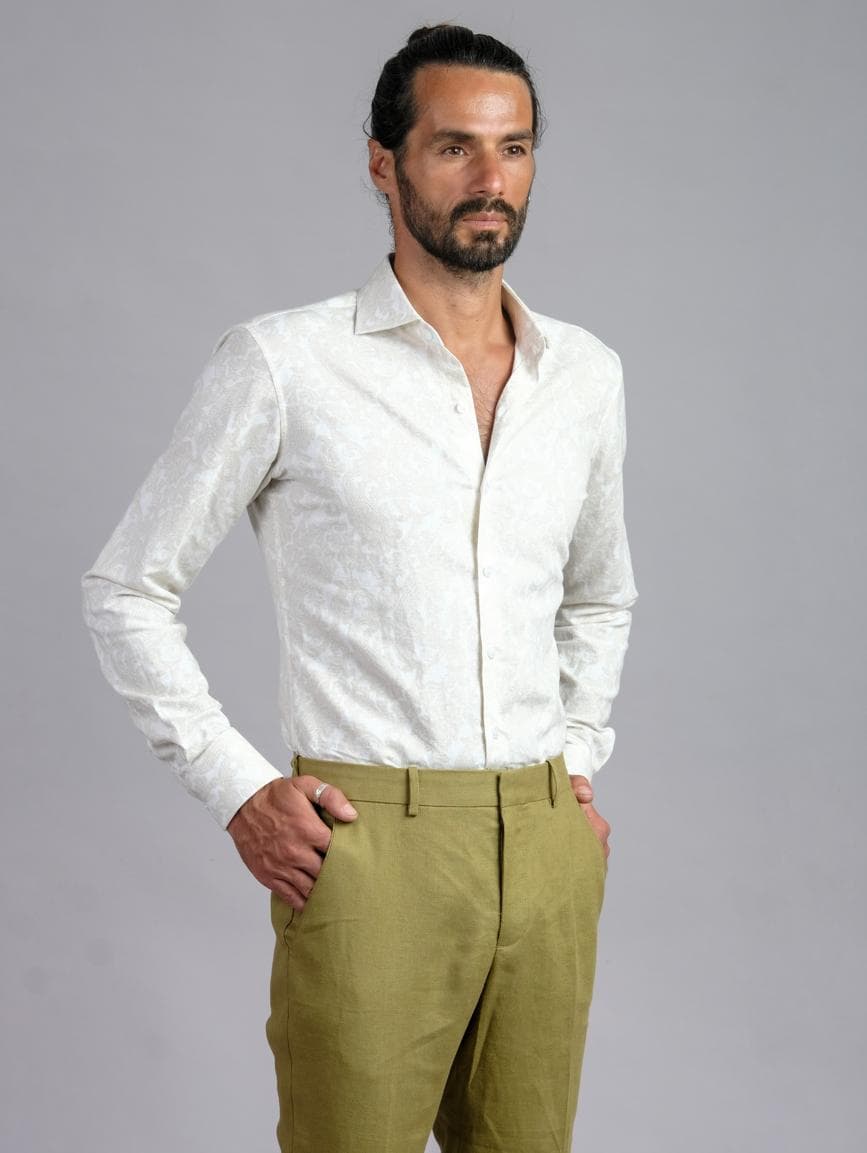 WHITE CREAM 100%  LINEN SHIRT