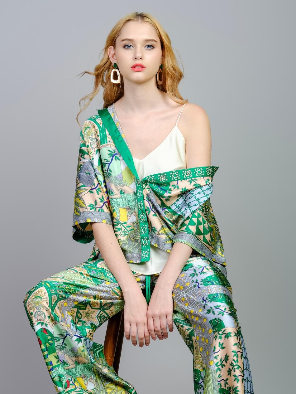 CAPRI GREEN SATIN SILK PAJAMA SET