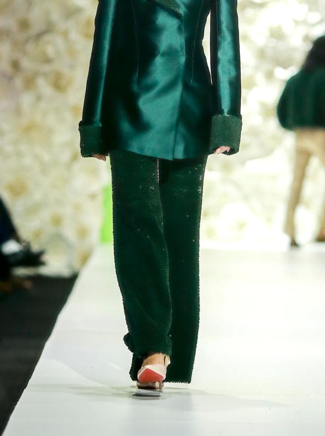 GREEN SEQUINED TROUSERS 