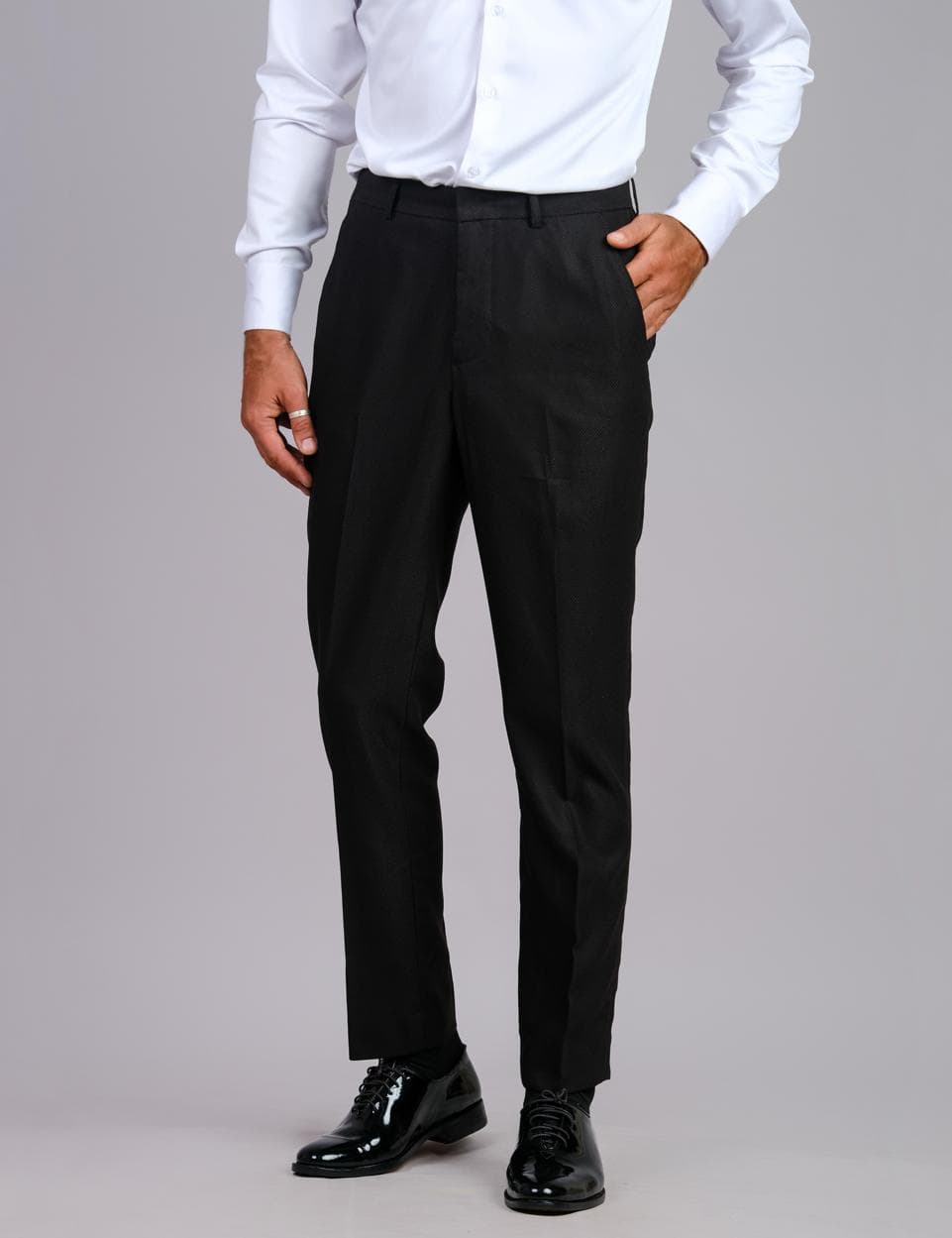 BLACK SLIM-FIT WOOL TUXEDO TROUSERS