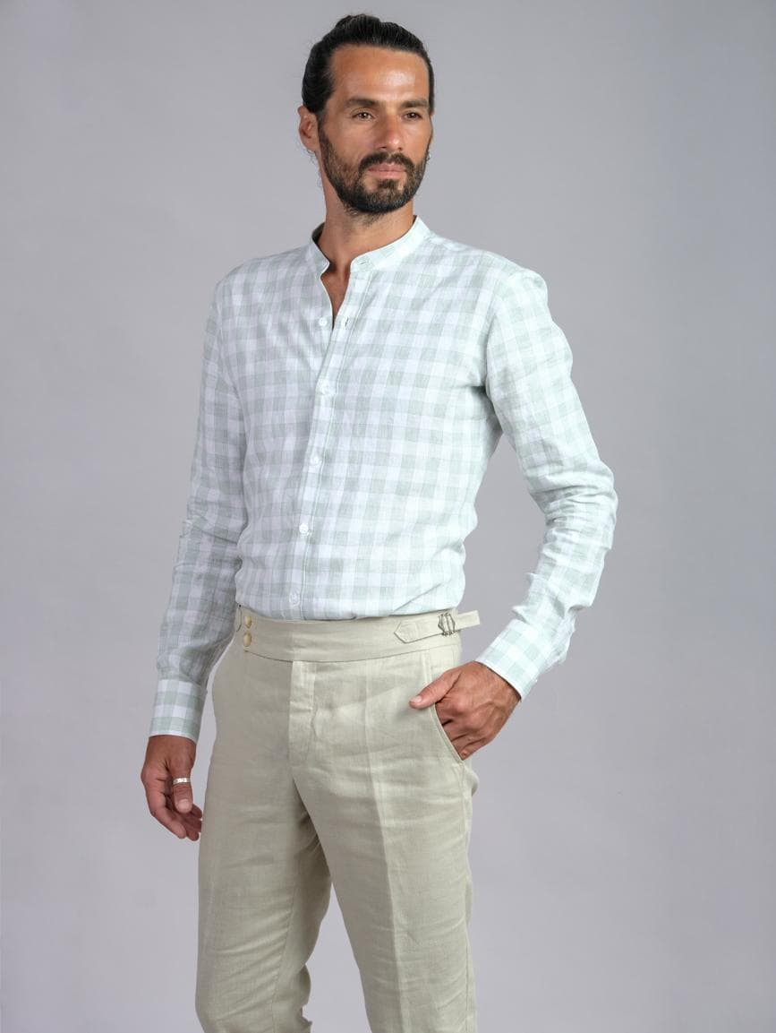 CHECK MANDARIN LINEN SHIRT