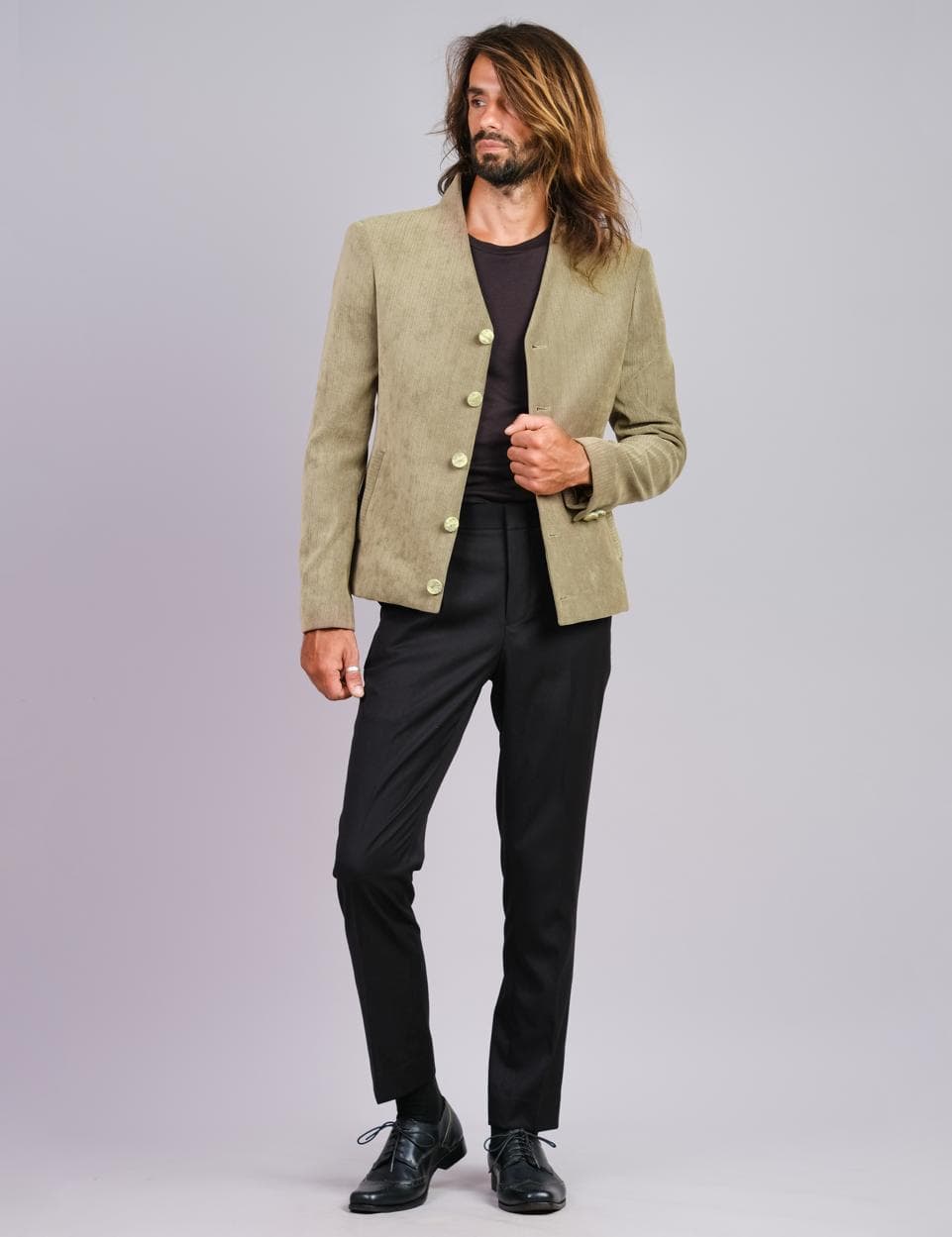 JACKET KAKI CỔ V PHỐI QUẦN ÂU