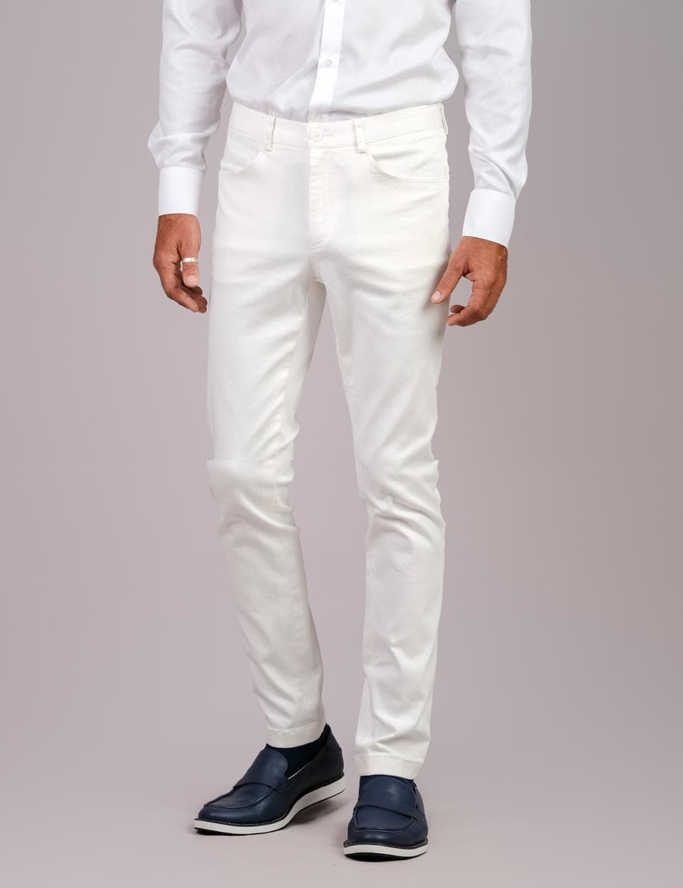 WHITE CHINO SLIM-FIT PANTS