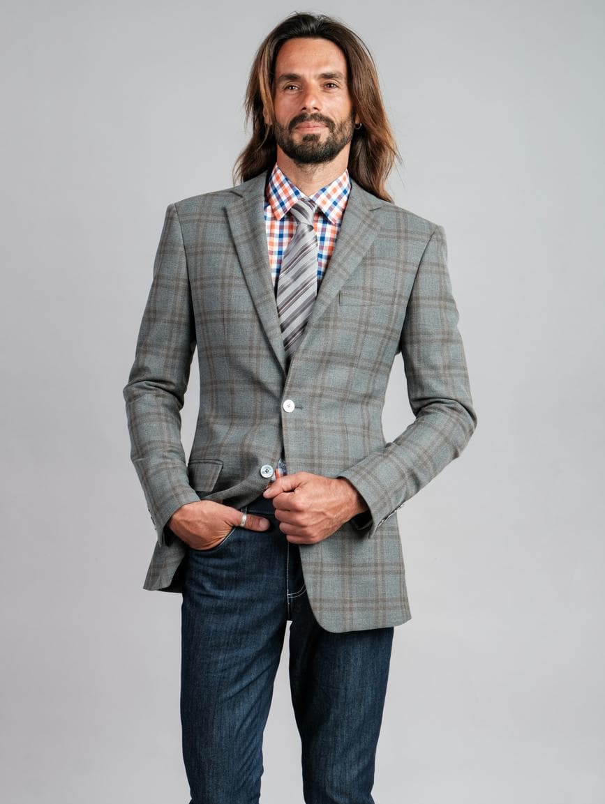 SLIM FIT GREY CHECK JACKET 