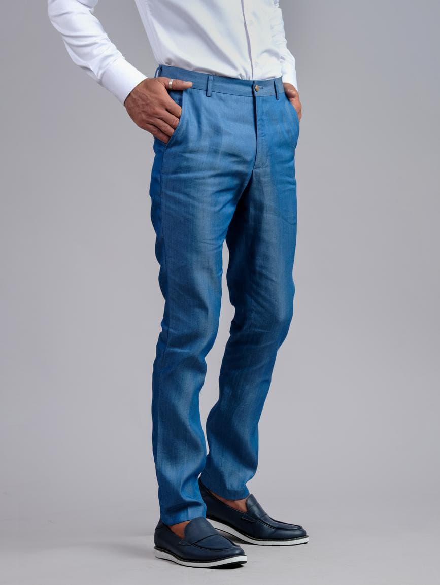 LIGHT BLUE DENIM FIT TROUSERS