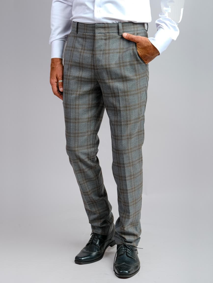 GREY CHECK ITALIAN WOOL TROUSERS