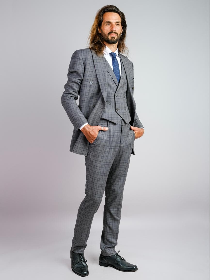 GREY CHECK 3-PIECE SUIT 