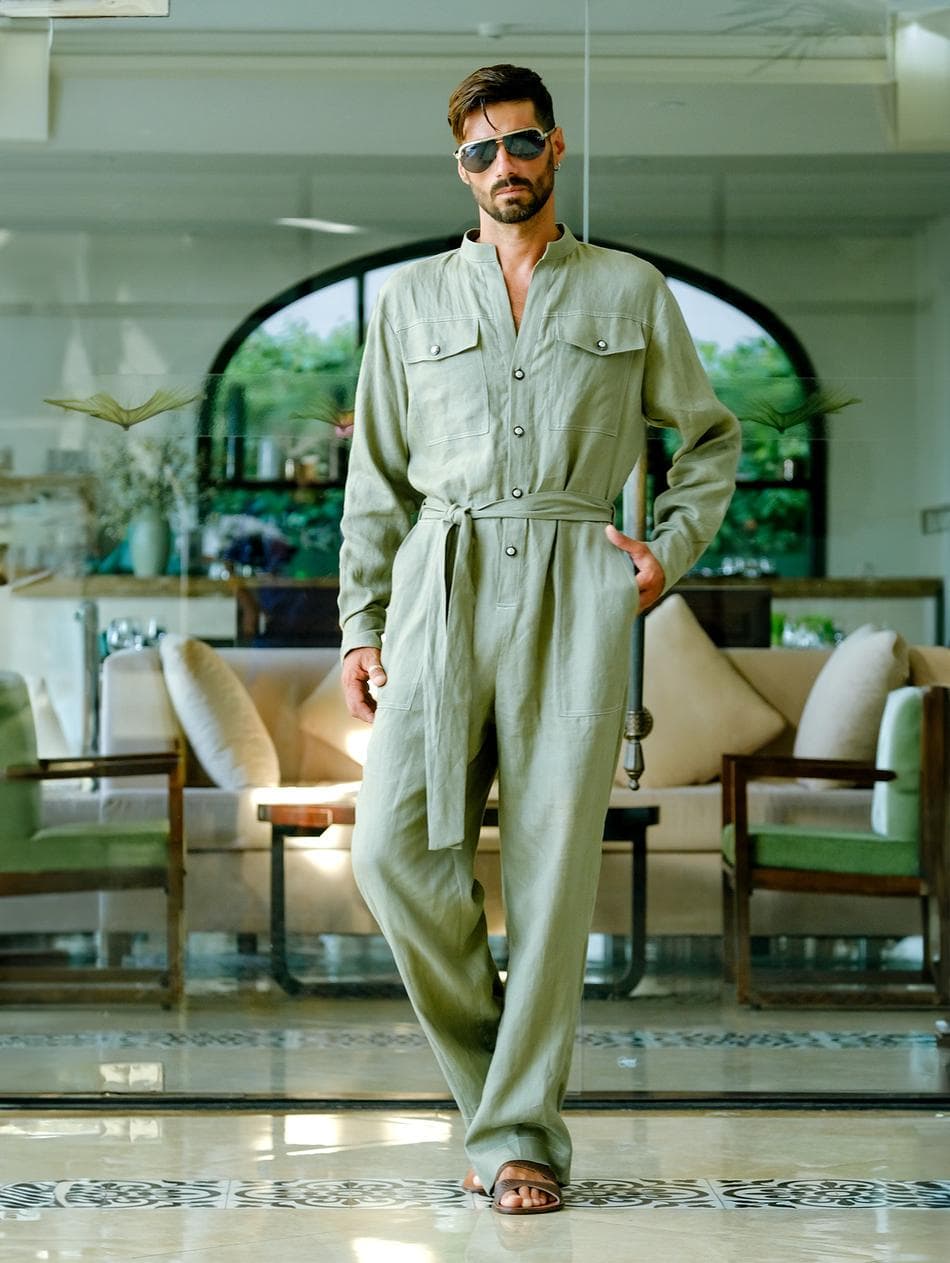 JUMPSUIT LINEN XANH RÊU THỜI TRANG