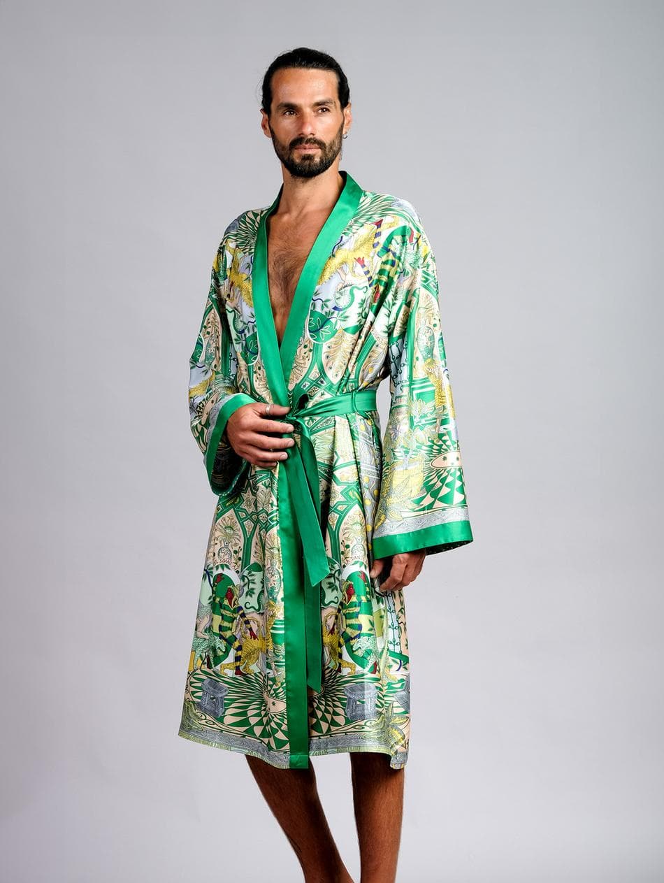 CAPRI GREEN SATIN SILK KIMONO