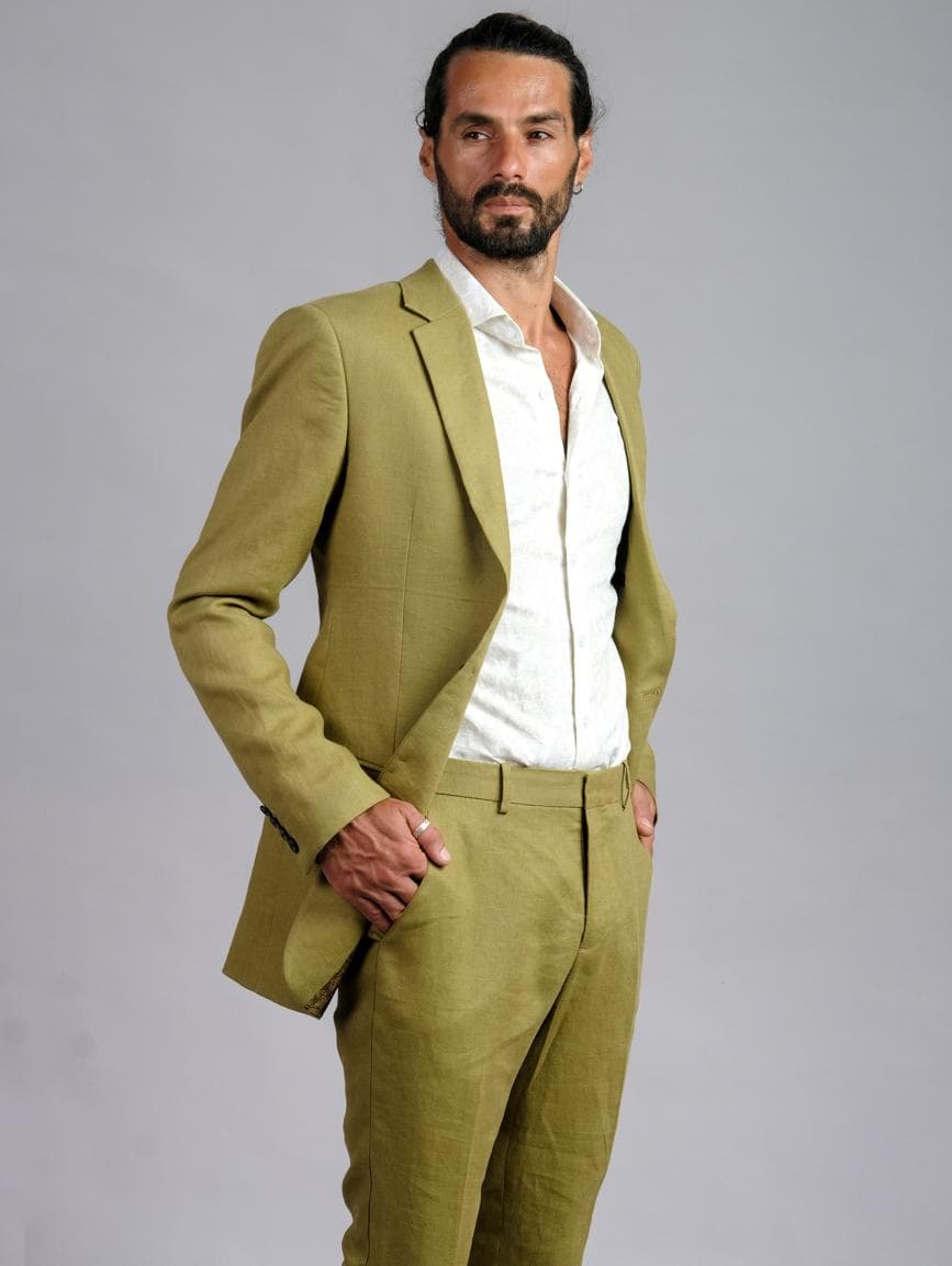 OLIVE ESSENCE SLIM-FIT LINEN JACKET