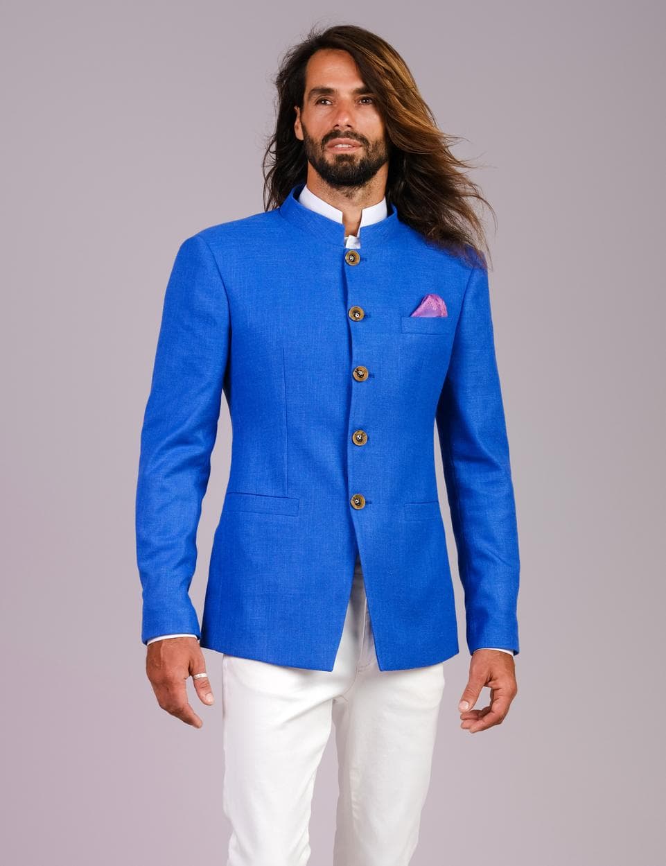 JACKET LINEN PHA LEN CỔ TÀU
