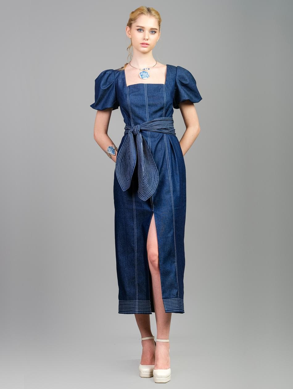 SQUARE NECK DENIM DRESS