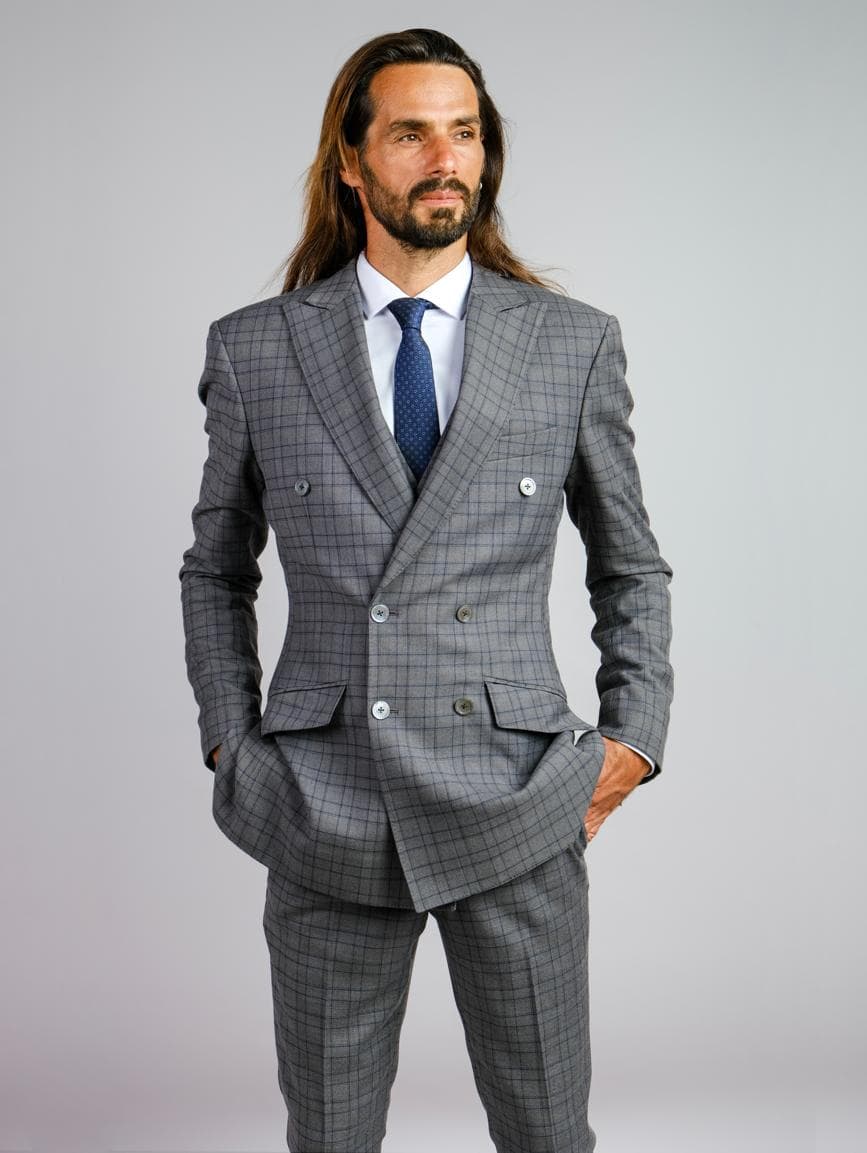 GREY CHECK DOUBLE-BREASTED JACKET