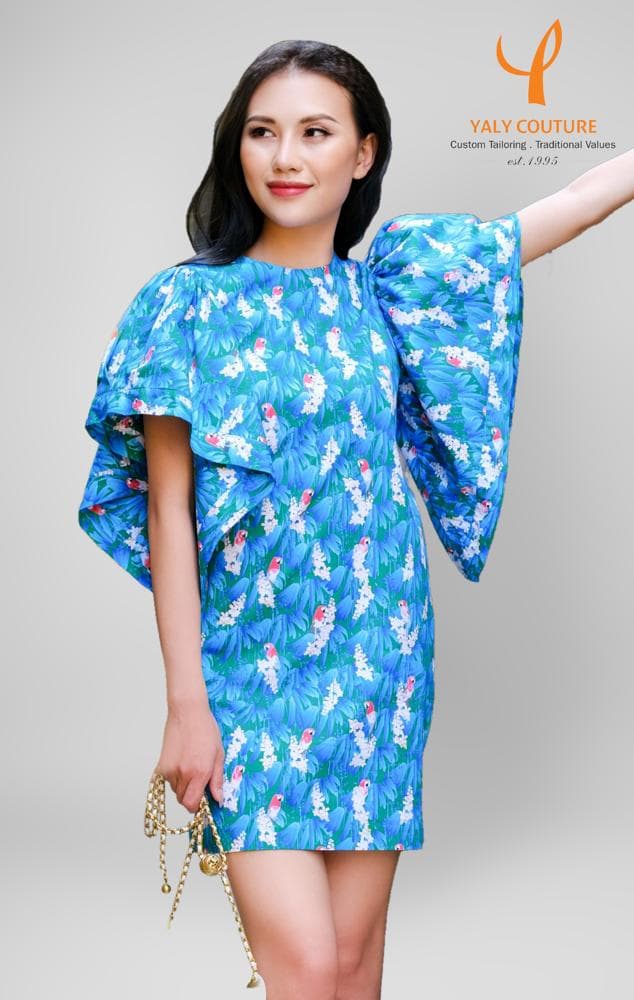 BUTTERFLY SLEEVES COTTON MIDI DRESS