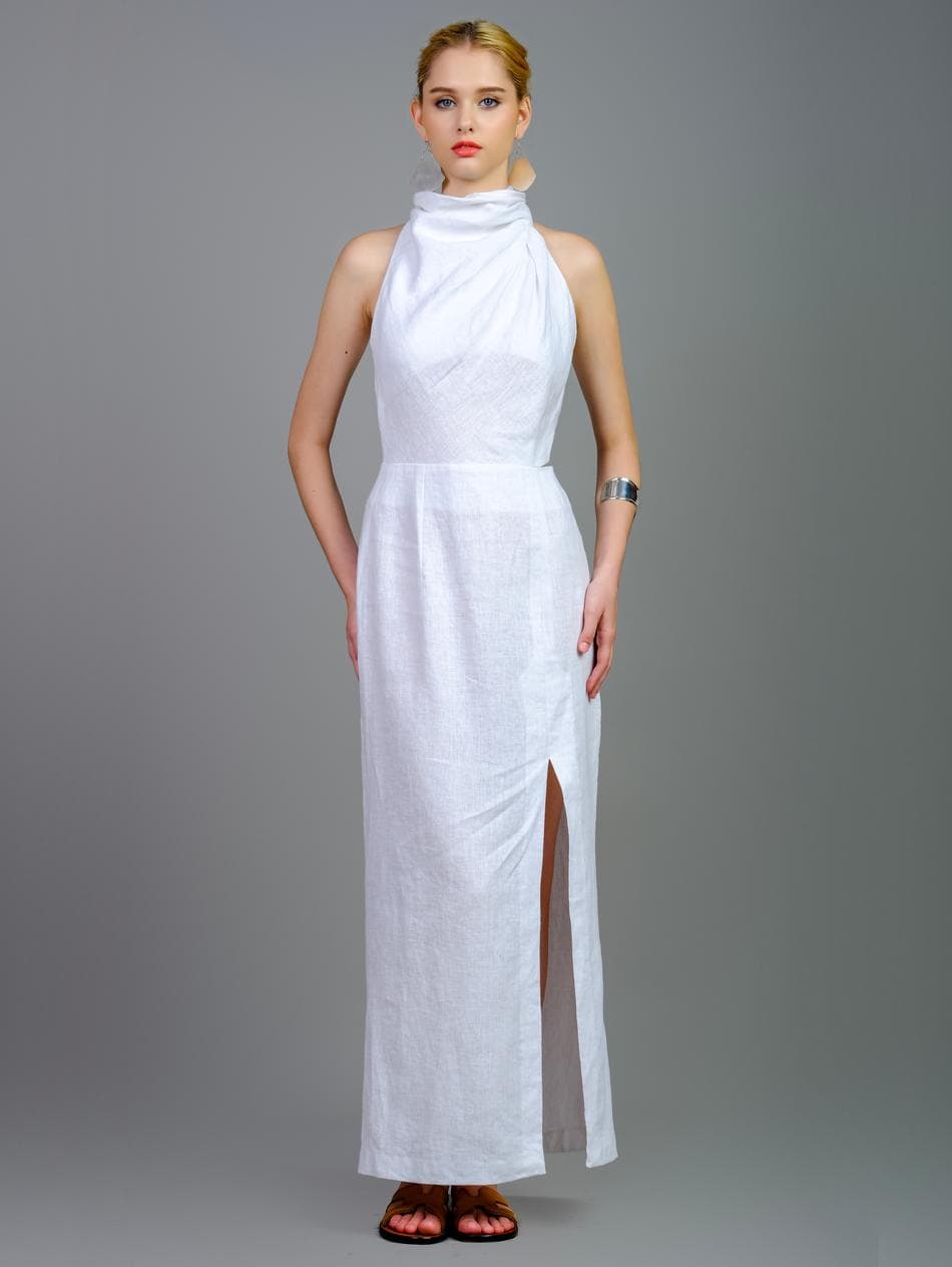 ĐẦM LINEN CỔ BẺ XẾP ĐỖ DUYÊN DÁNG
