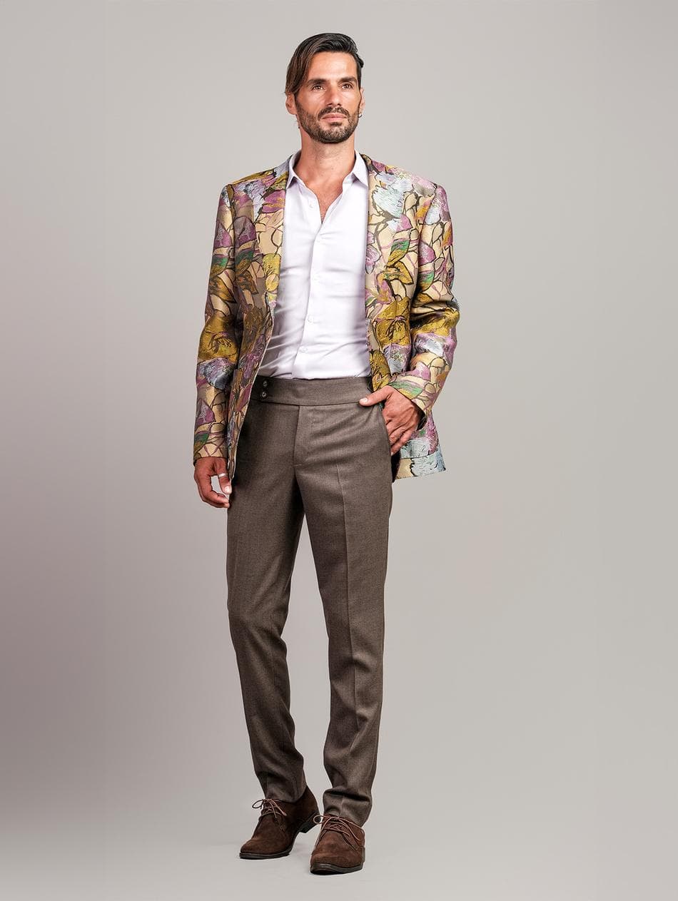 JACKET GẤM HỌA TIẾT VÀ QUẦN Ý 