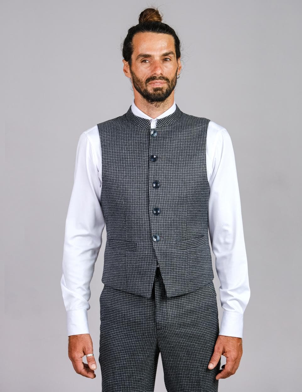 ELEGANT HOUNDSTOOTH MANDARIN WOOL WAISTCOAT 