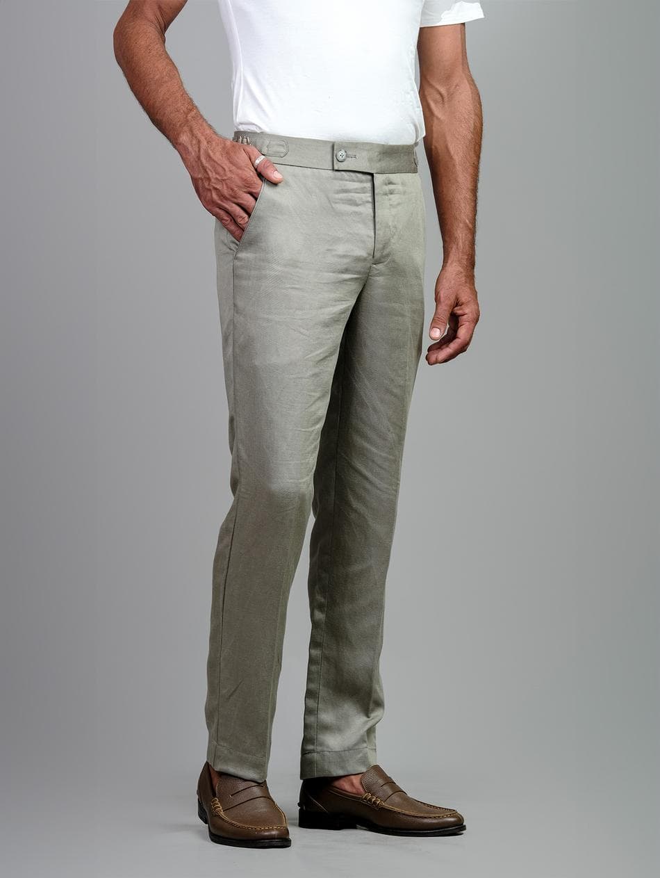 LIGHT GREEN LINEN BLEND TROUSERS