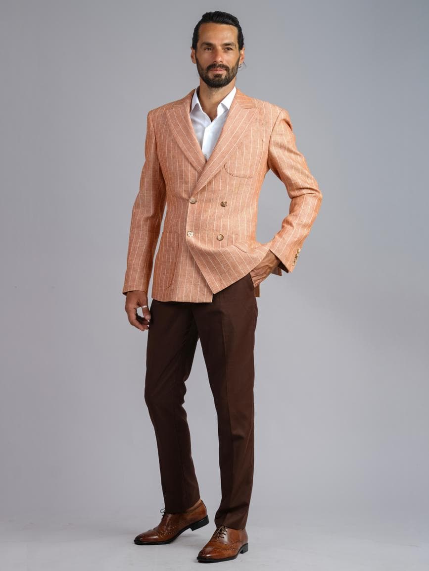 STRIPE LINEN JACKET & ITALIAN WOOL TROUSERS