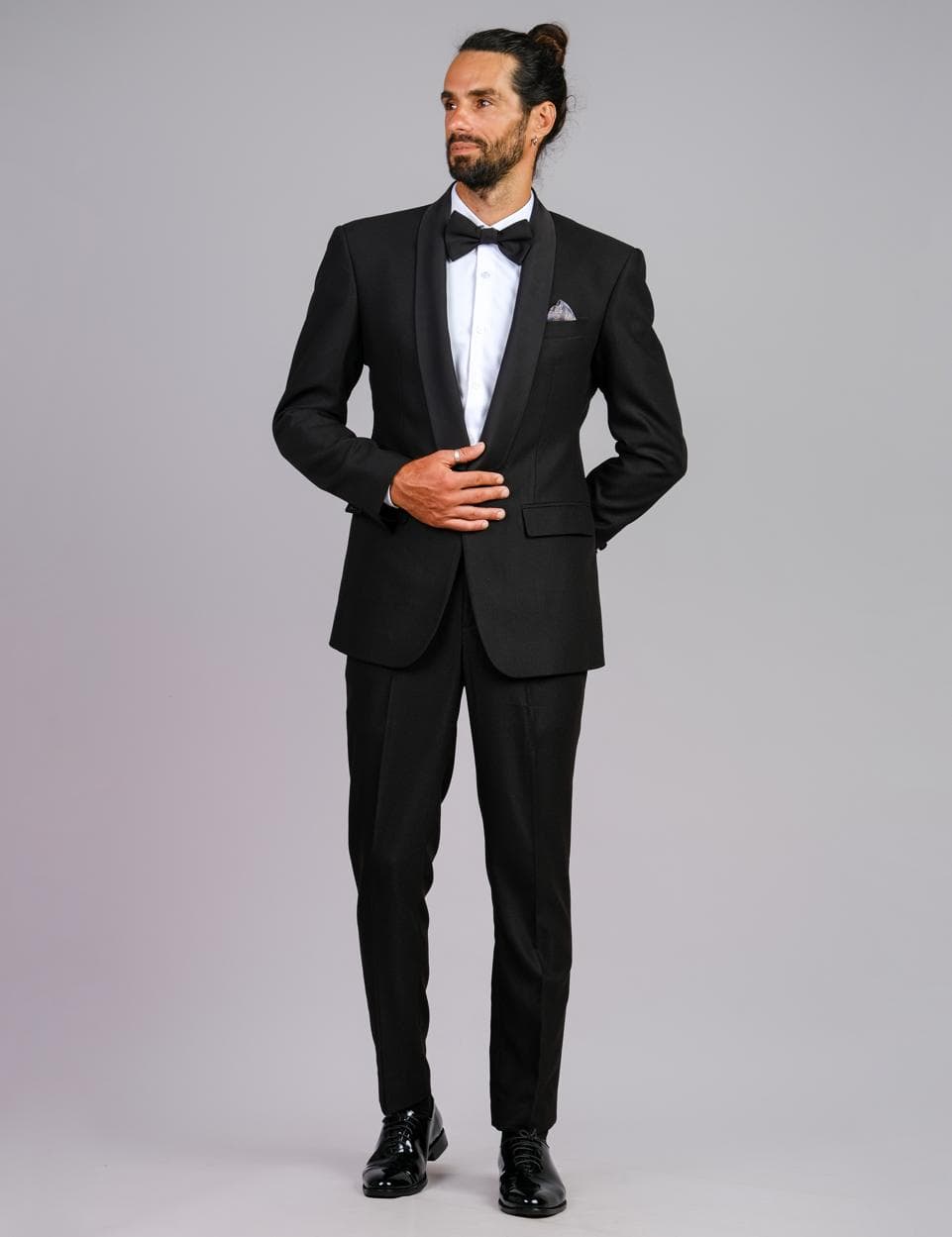 BLACK WOOL SLIM-FIT 2-PIECE TUXEDO