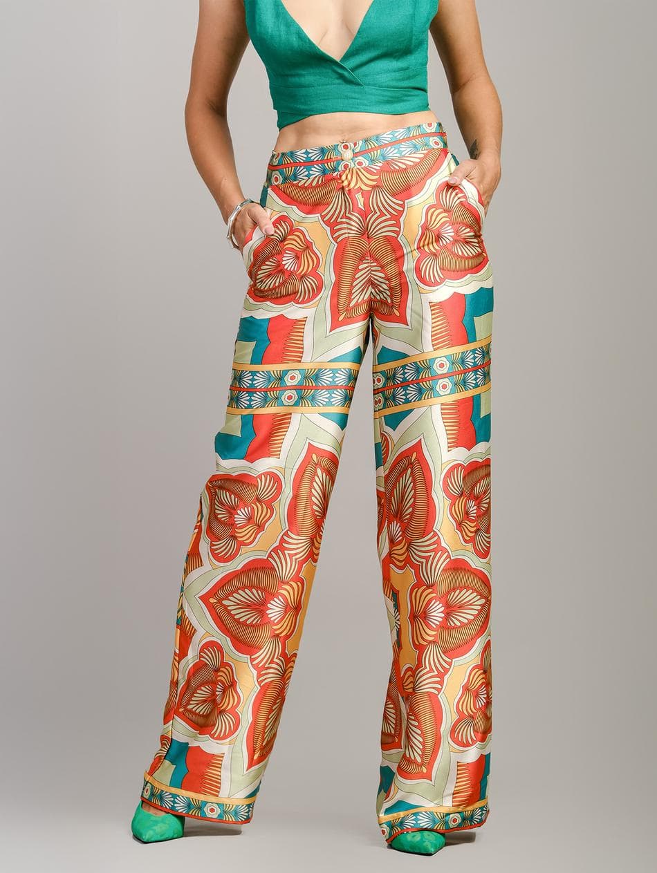 TROPICAL SATIN SILK TROUSERS