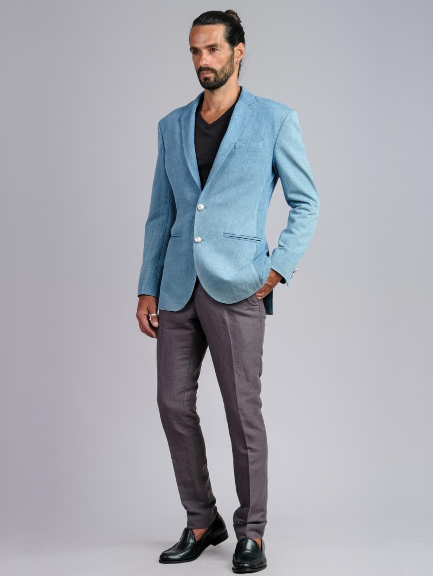 TIE-DIE BLUE DENIM JACKET & LINEN PANTS 2-PIECE SUIT