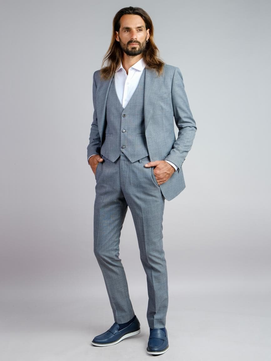 LUXURIOUS GREY ITALIAN WOOL 3-PIECE SUIT