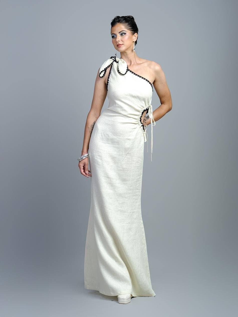 ONE-SHOULDER LINEN DRESS
