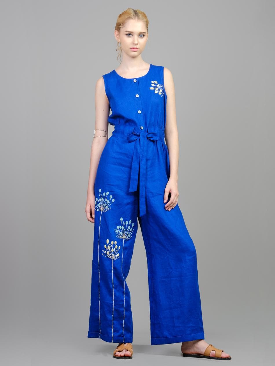 LINEN JUMPSUIT WITH EXQUISITE EMBROIDERY