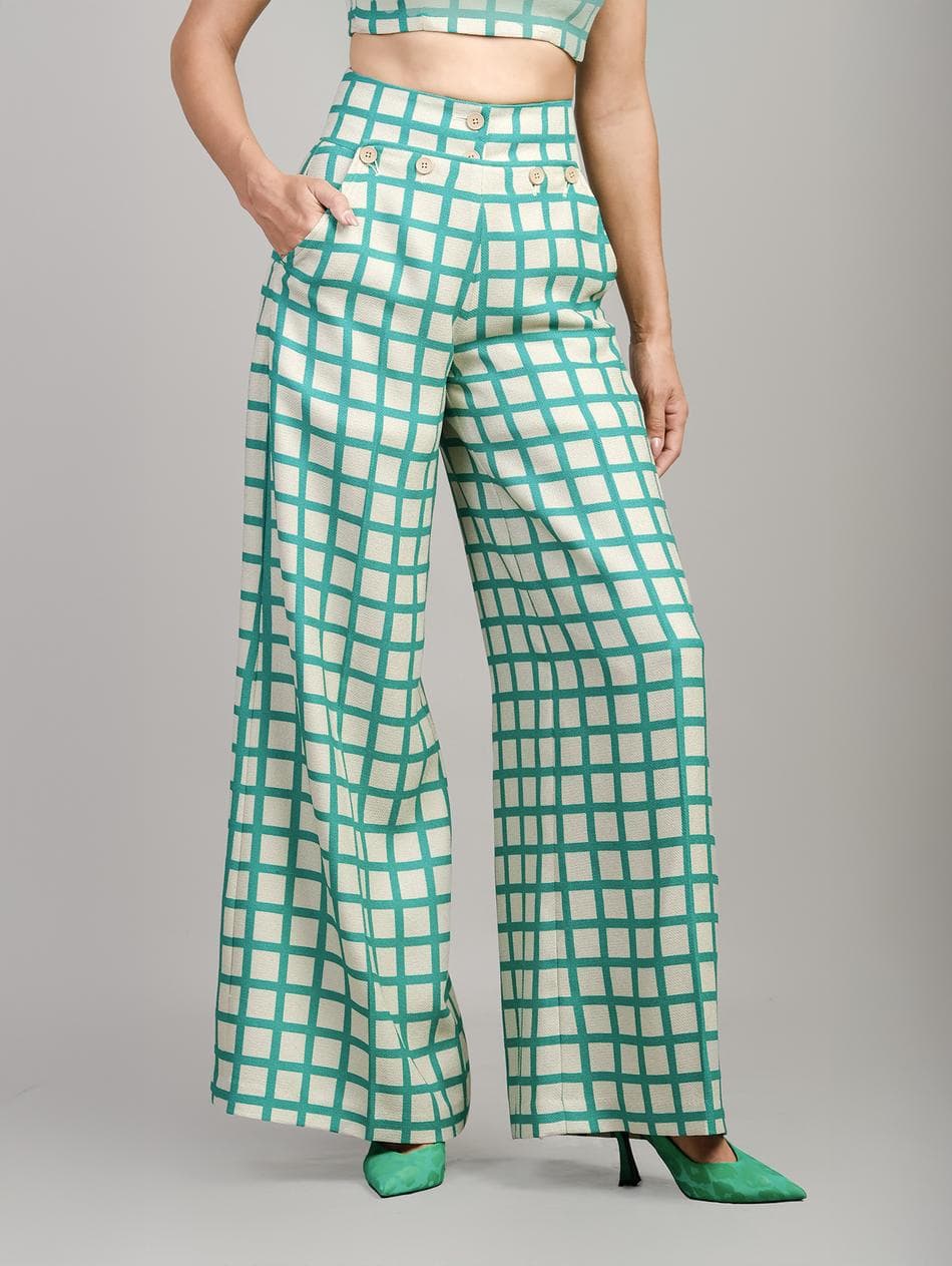 RETRO GRID WIDE-LEG TROUSERS