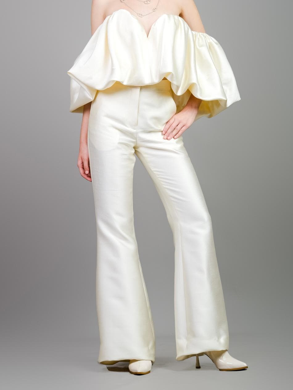 CREAM BAMBOO BROCADE PANTS