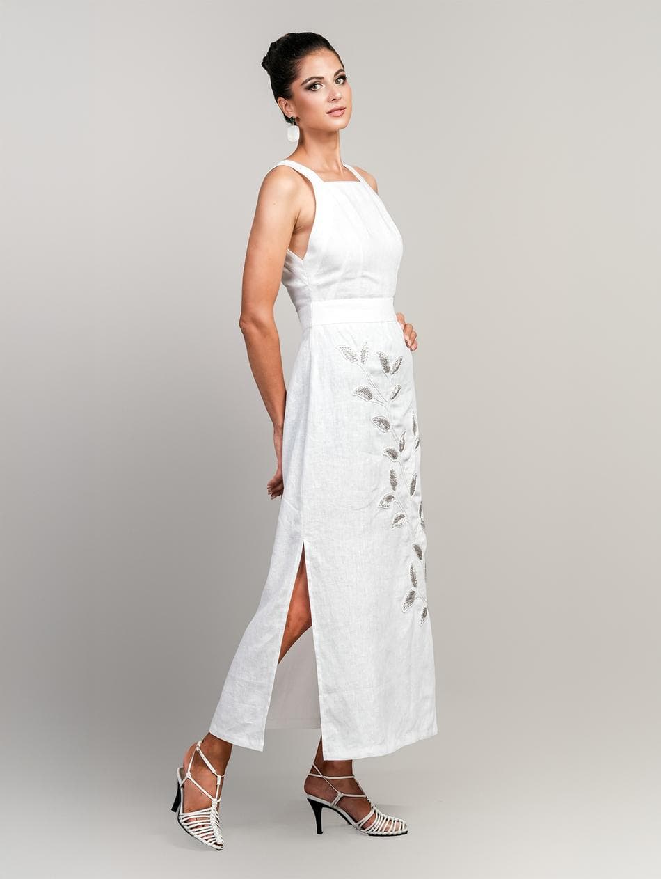 PURITY LINEN DRESS WITH EMBROIDERIES