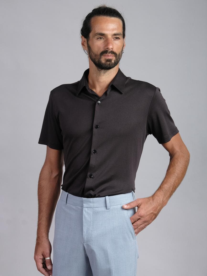 SHORT SLEEVES BLACK COTTON SHIRT