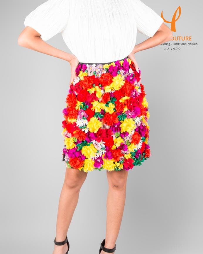 COLORFUL FLOWER EMBELLISHED SKIRT