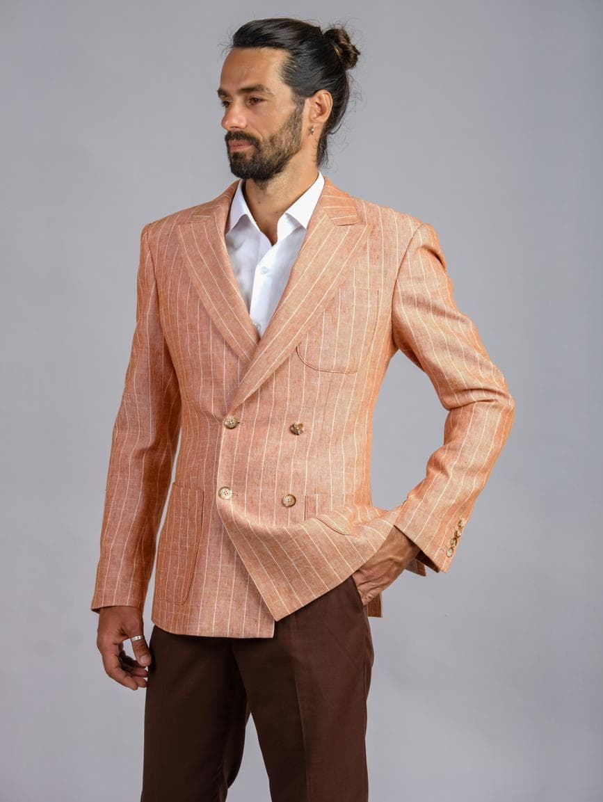 WHITE STRIPE ORANGE LINEN JACKET