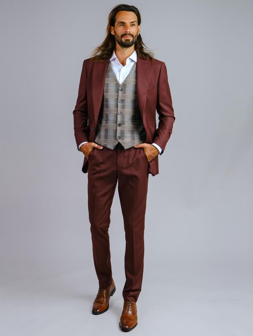 ITALIAN BURGUNDY 3-PIECE WOOL SUIT