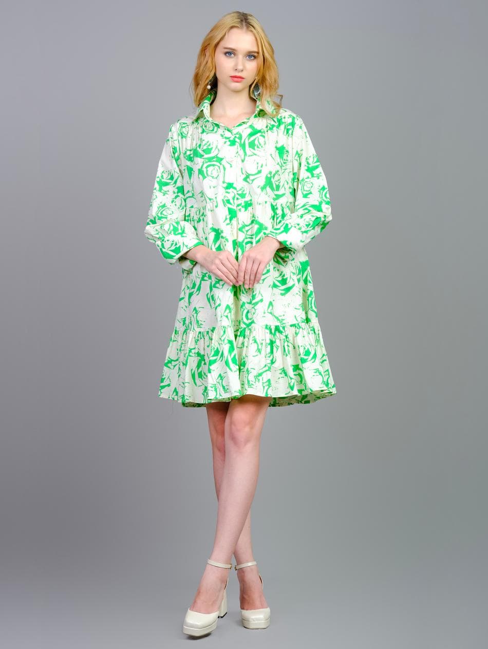 ĐẦM SƠ MI COTTON HOA HỒNG XANH NỔI BẬT